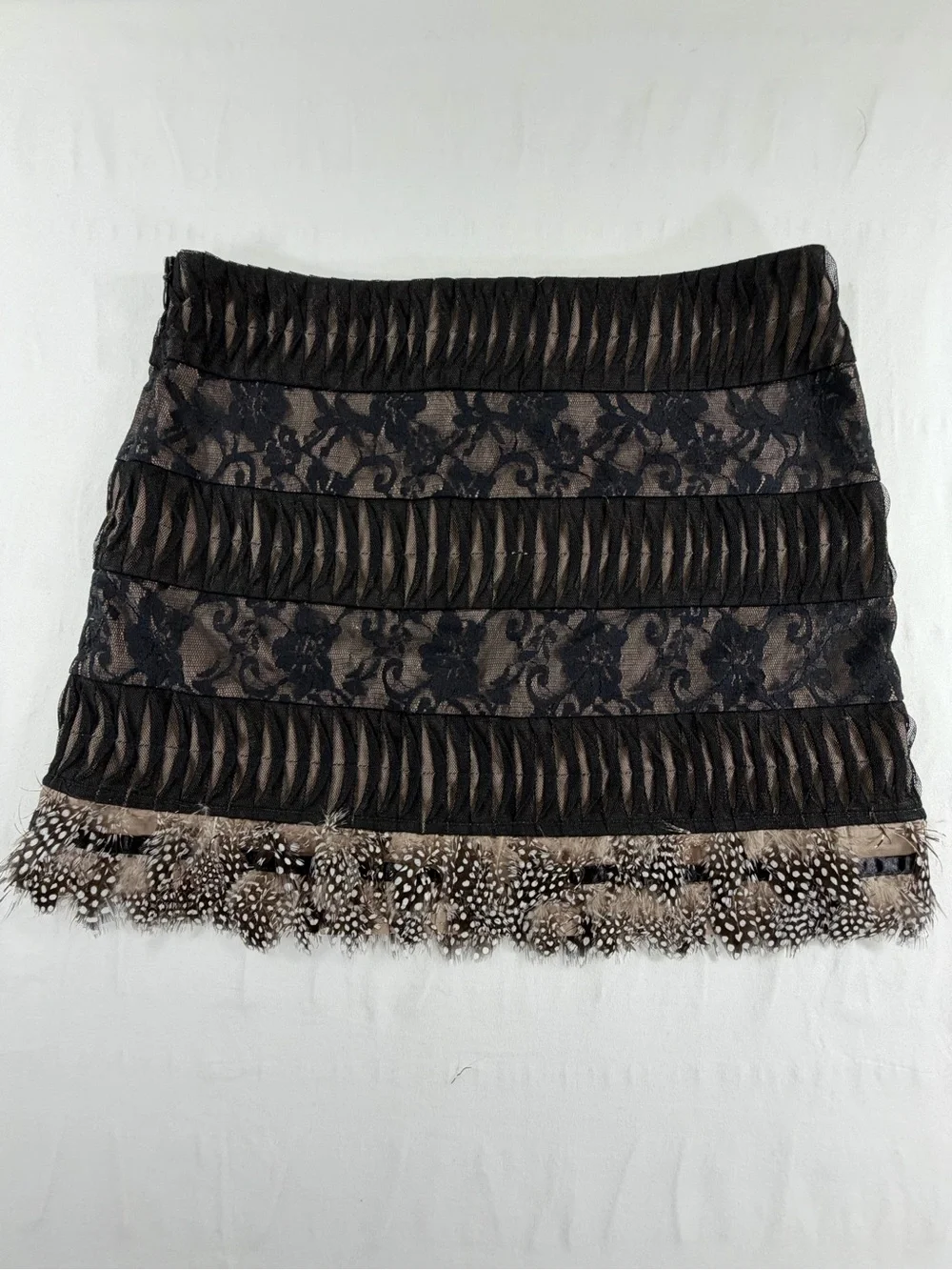 Etiquette Black Lace Feather Trim Mini Skirt Size 1 Y2K